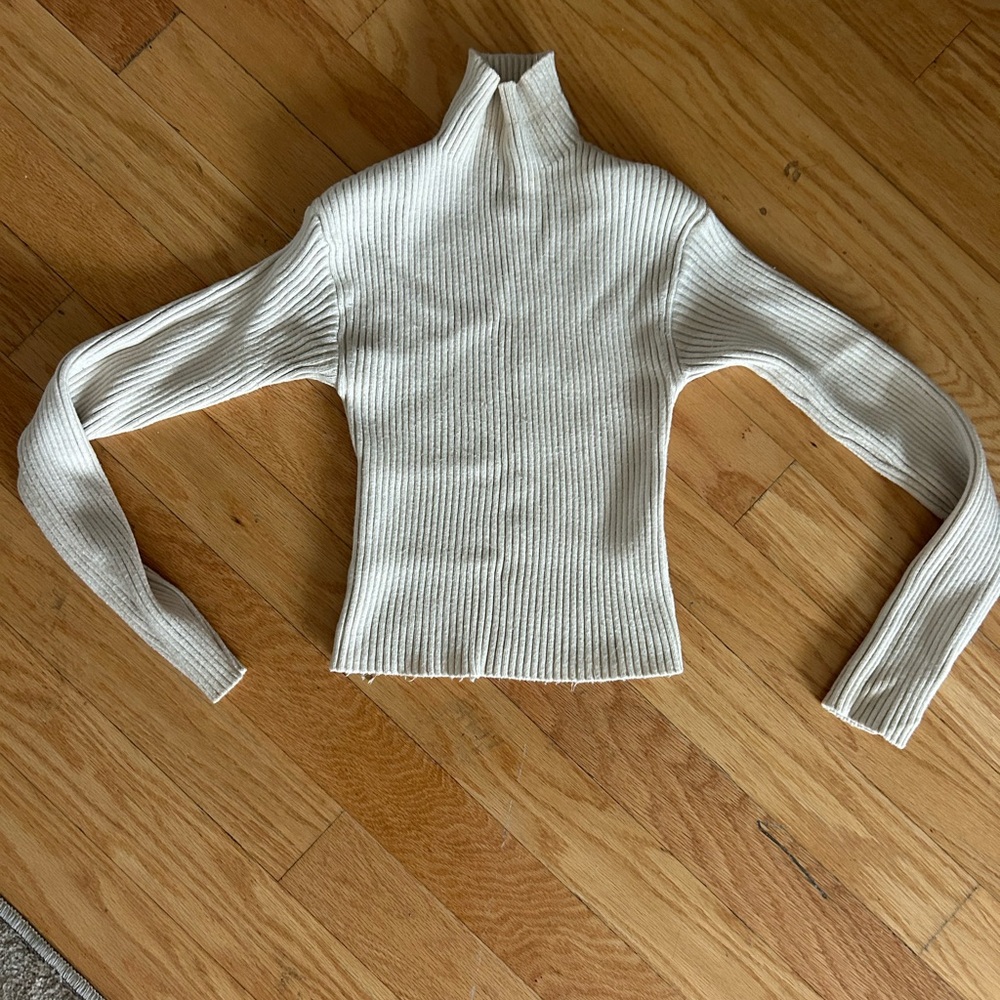 Zara Cream Ribbed Turtleneck Sweater